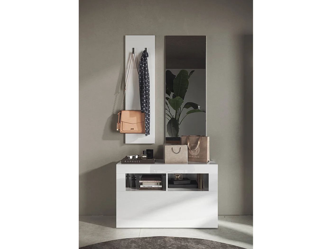 Schuhregal Bernardin, ein Regal Made in Italy, 35x91x57h cm Hochglanz Weiß, Schuhschrank