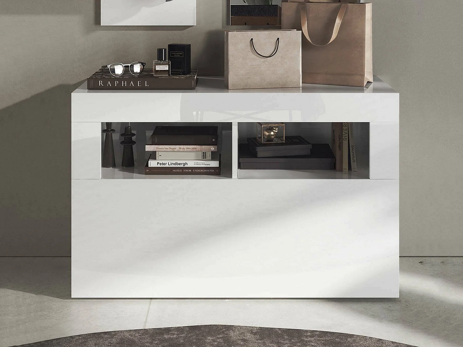 Étagère à Chaussures Bernardin, Made in Italy, 35x91x57h cm Blanc Brillant, Meuble Porte-Chaussures