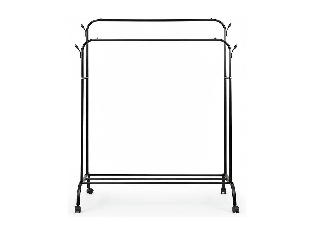 Porte Manteau Noir Sur Roulettes Avec Double Barre Et Étagère 150 x 110 x 57 cm