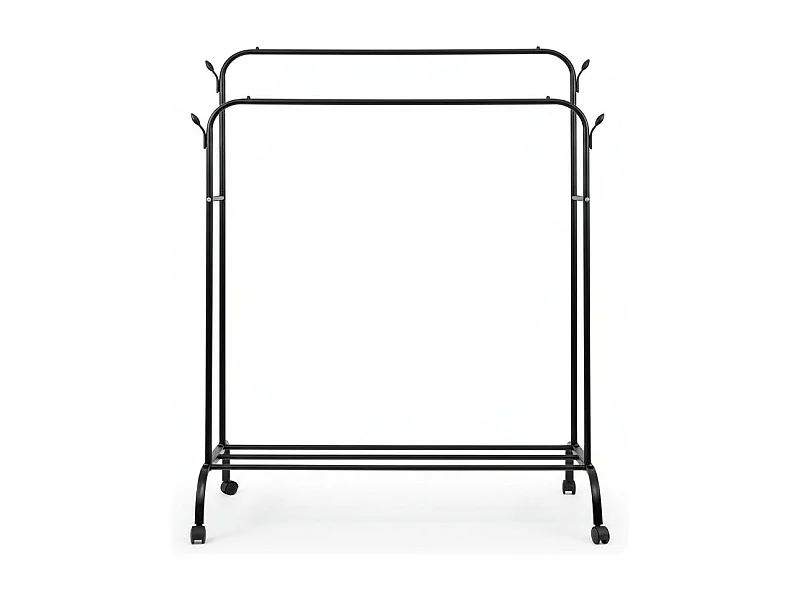 Porte Manteau Noir Sur Roulettes Avec Double Barre Et Étagère 150 x 110 x 57 cm