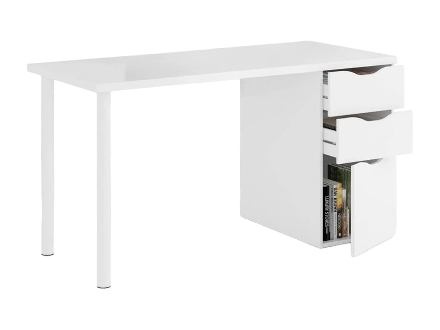 Ddamic Bureau, Multifunctioneel omkeerbaar bureau, Studeertafel met ladekast met 2 laden en 1 deur, 138x60h74 cm, Wit