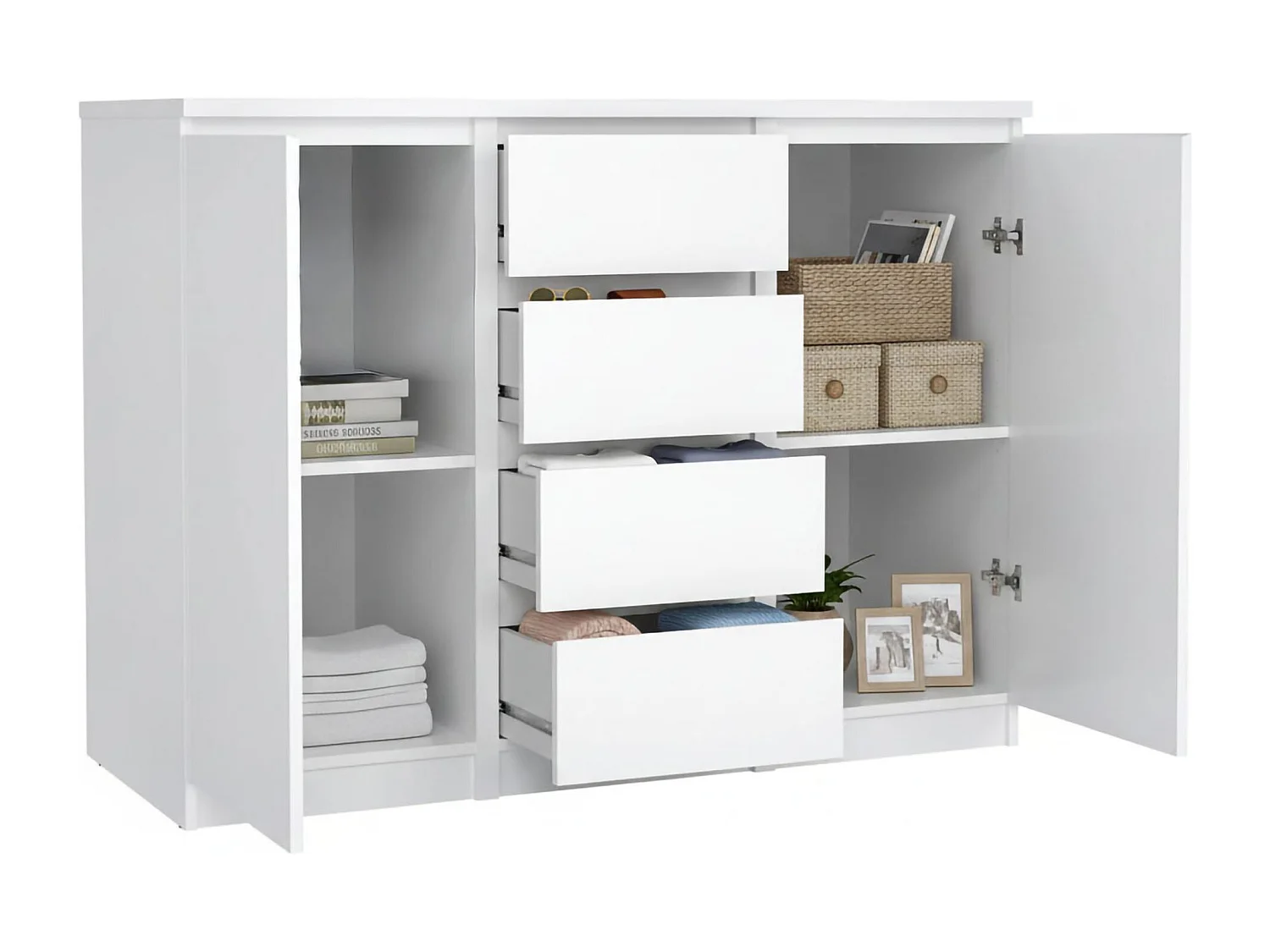Buffet Dsalmas, Buffet du salon, Commode de salon, Garde-manger de cuisine, 121x50 h91 cm, Blanc