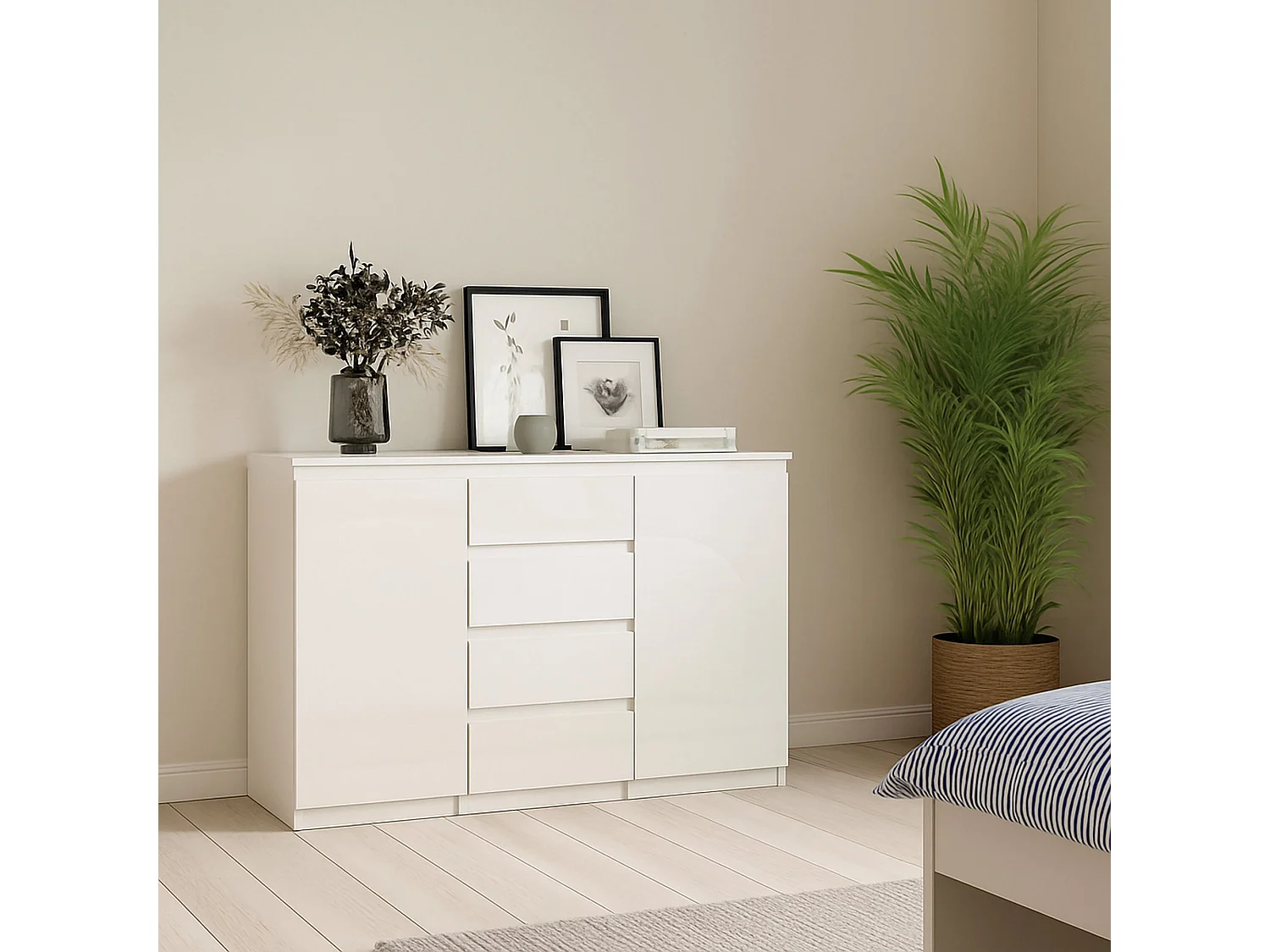 Buffet Dsalmas, Buffet du salon, Commode de salon, Garde-manger de cuisine, 121x50 h91 cm, Blanc