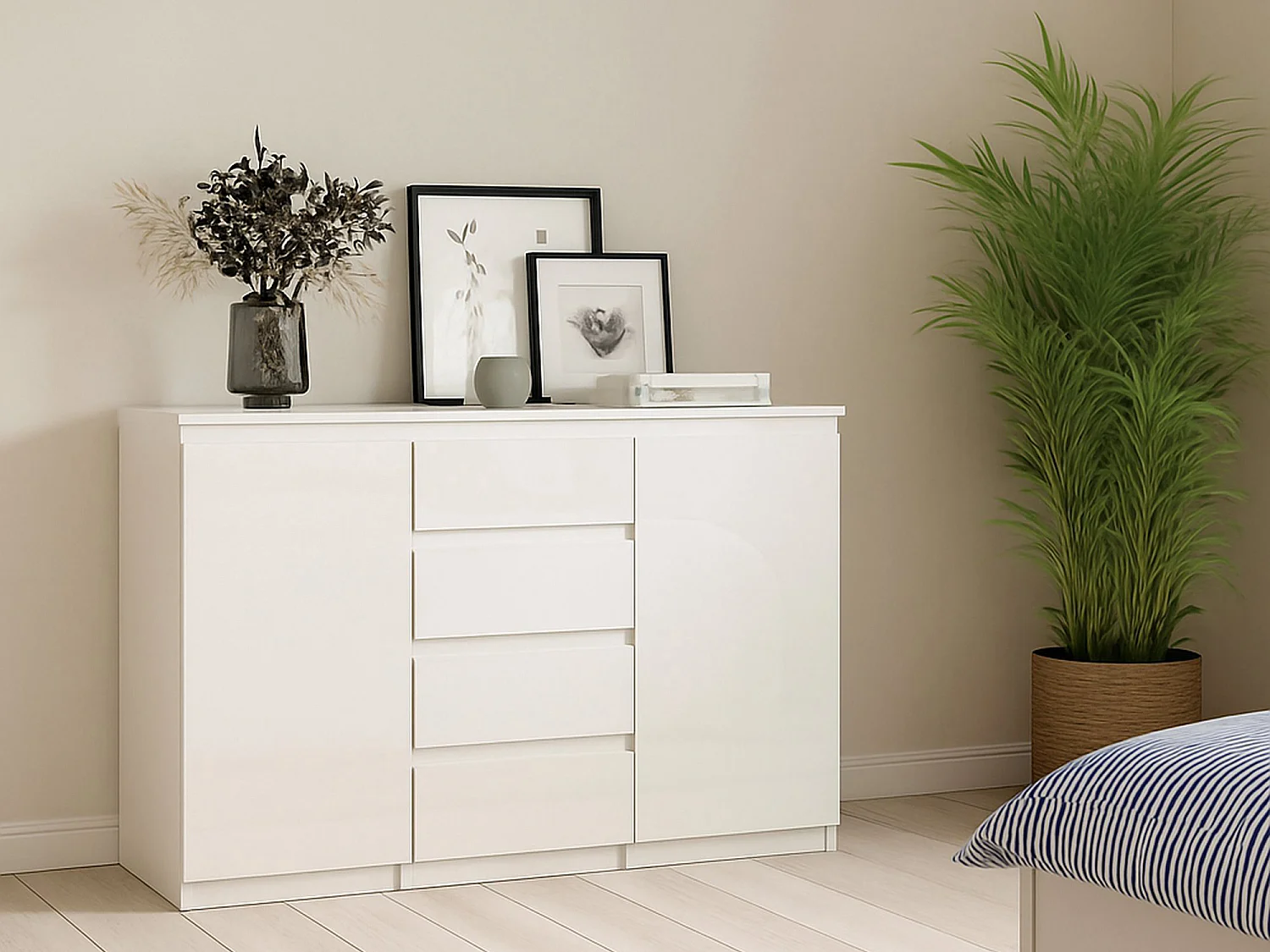 Buffet Dsalmas, Buffet du salon, Commode de salon, Garde-manger de cuisine, 121x50 h91 cm, Blanc