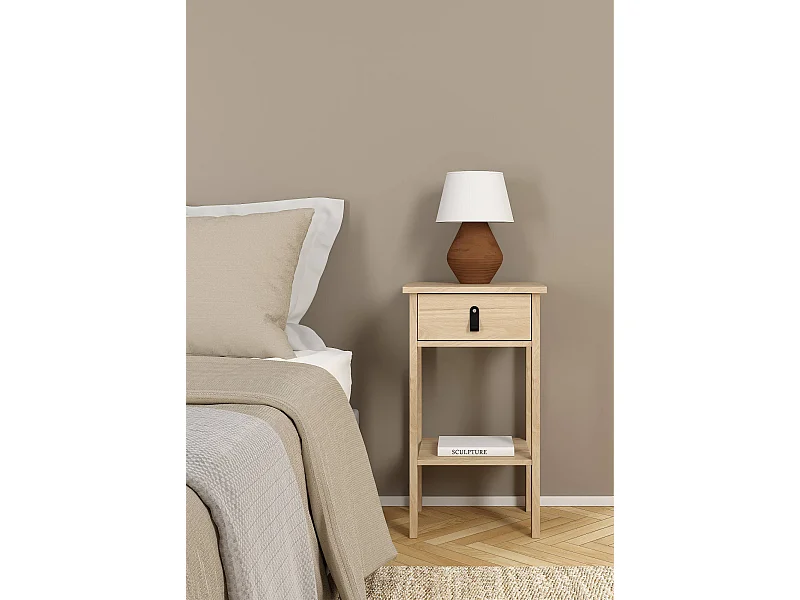 Chevet Dsabir, Commode basse, Table de nuit, Étagère de chevet, 40x34 h70 cm, Chêne clair