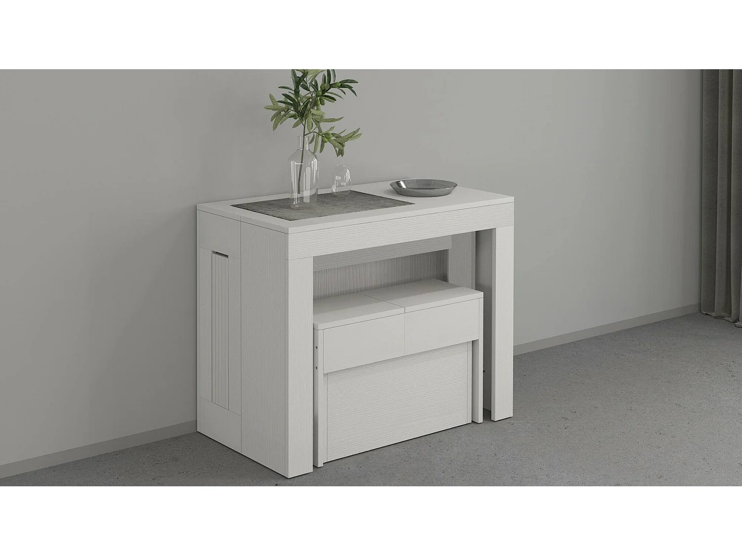 Banco Dollocol, Asiento para mesa de comedor, Banco individual extensible, 290x25h45 cm, Blanco