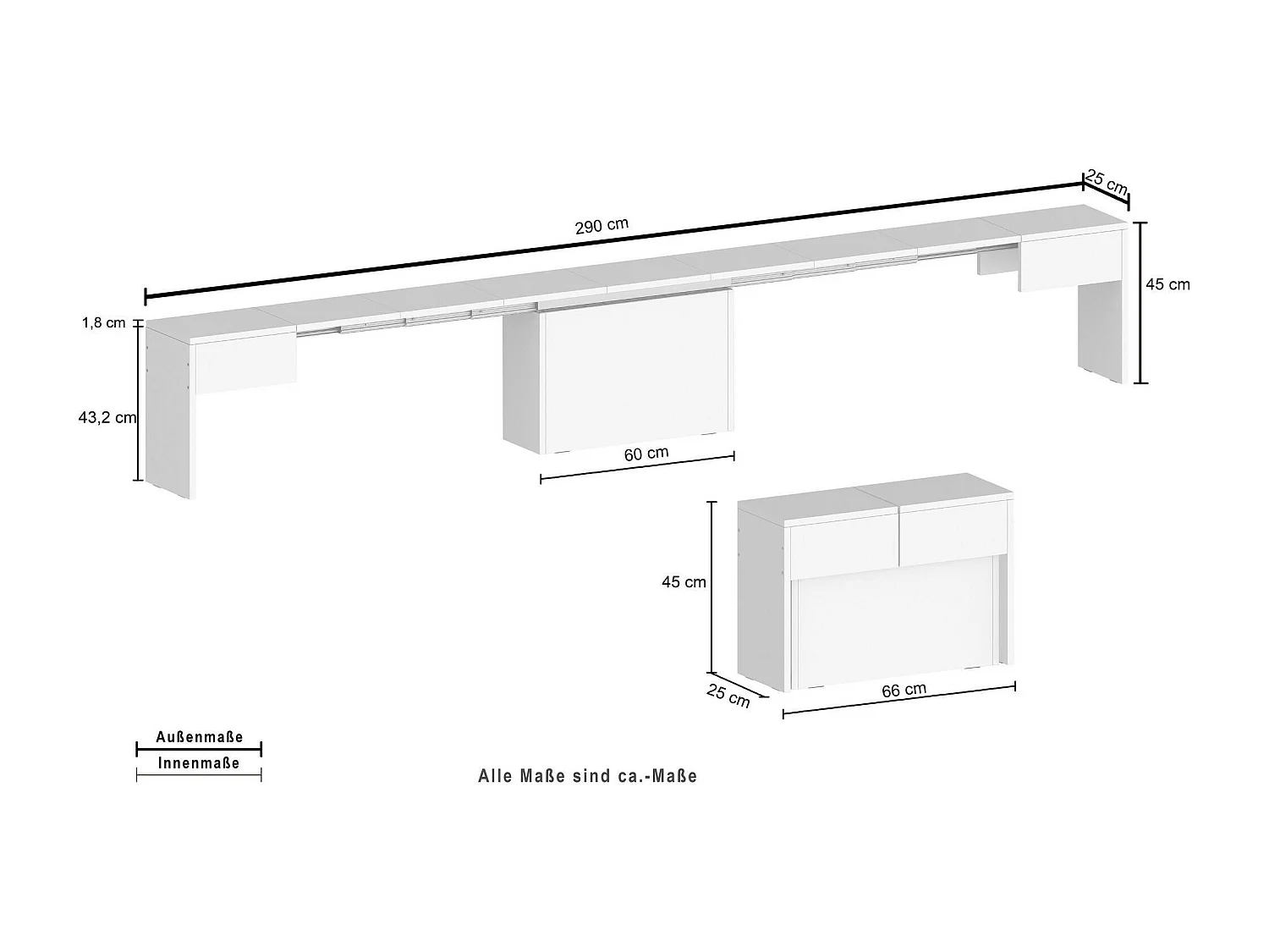 Banc Dollocol, Siège pour table à manger, Banc simple extensible, 290x25h45 cm, Blanc