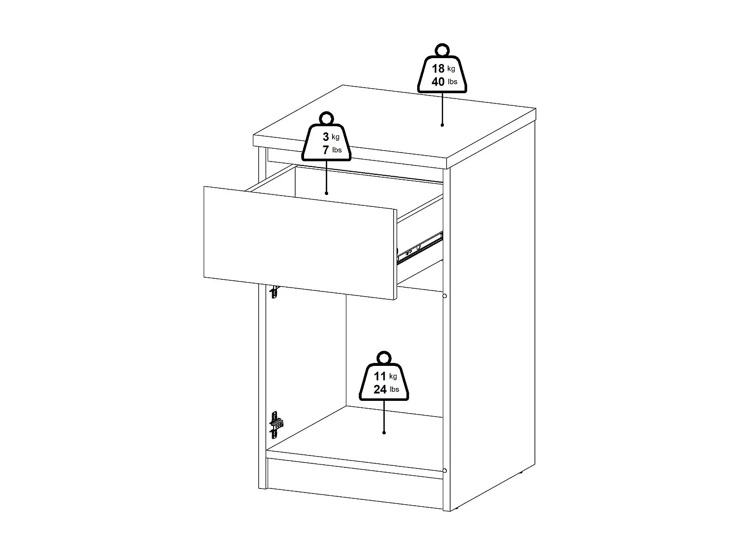 Chevet Francoise, Commode basse, Table de nuit, Étagère de chevet, 40x40 h70 cm, Blanc