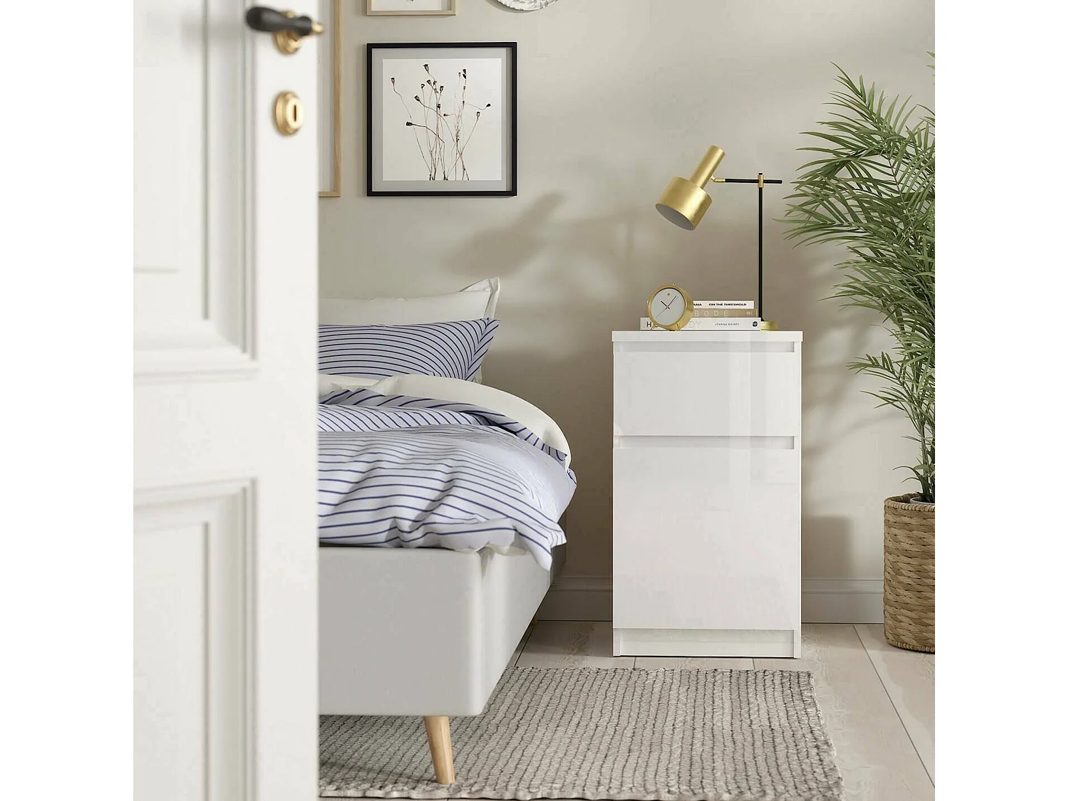 Chevet Francoise, Commode basse, Table de nuit, Étagère de chevet, 40x40 h70 cm, Blanc