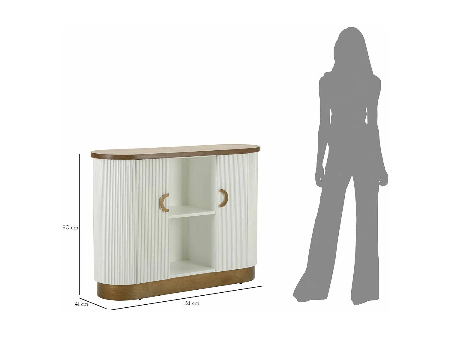 Buffet Ferrule, Buffet du salon, Commode de salon, Garde-manger de cuisine, 121x41 h90 cm, Blanc et marron