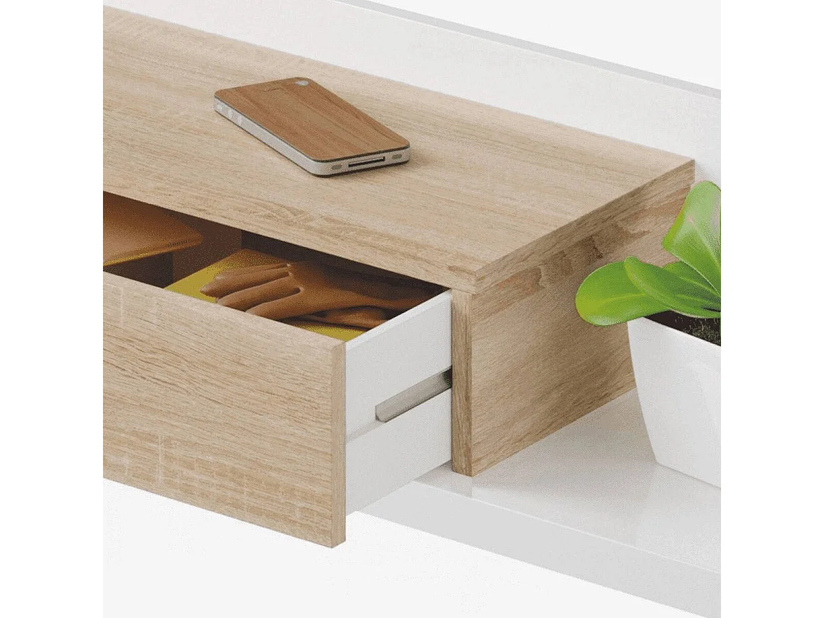 Meuble d'entrée Dcori, Entrée suspendue avec miroir, Meuble d'entrée avec tiroir, 75x29h90 cm, Blanc et Chêne