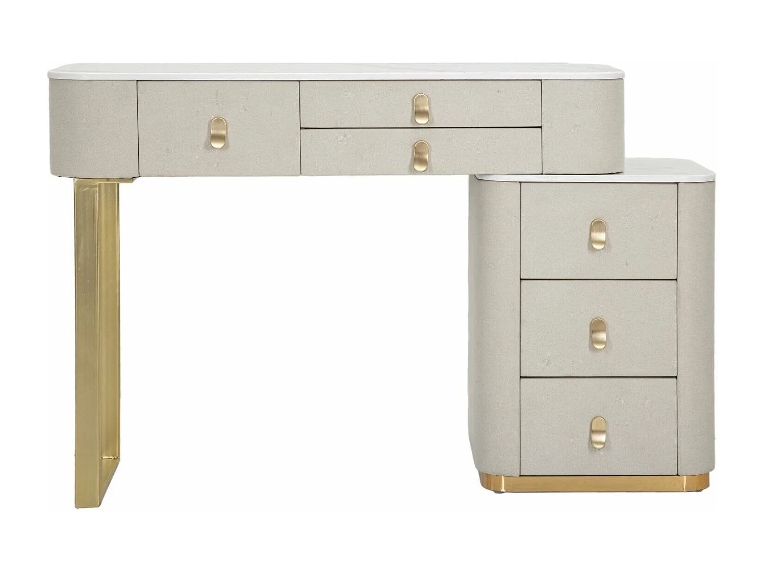 Secretária Apoteosi, Secretária multiusos, Secretária com suporte para PC, Bancada, 120x40 h75 cm, Creme e Dourado