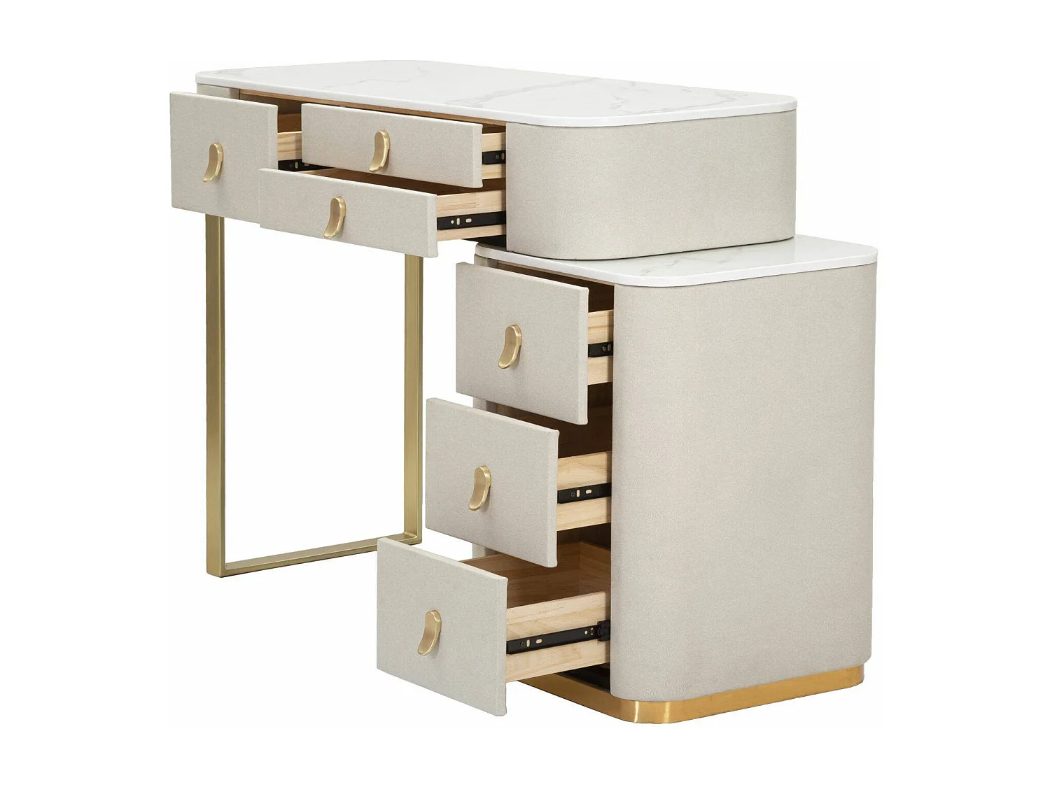 Apoteosi Bureau, Multifunctioneel bureau, PC-houder kantoortafel, Werkblad, 120x40 h75 cm, Crème en Goud