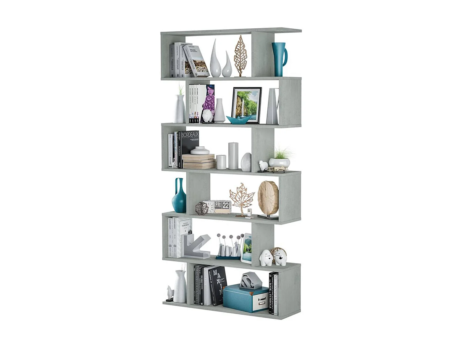 Bibliothèque Dfomme, Bibliothèque haute double face, Etagère de séparation avec 5 étagères, Etagère de bureau moderne, 80x24h192 cm, Gris béton