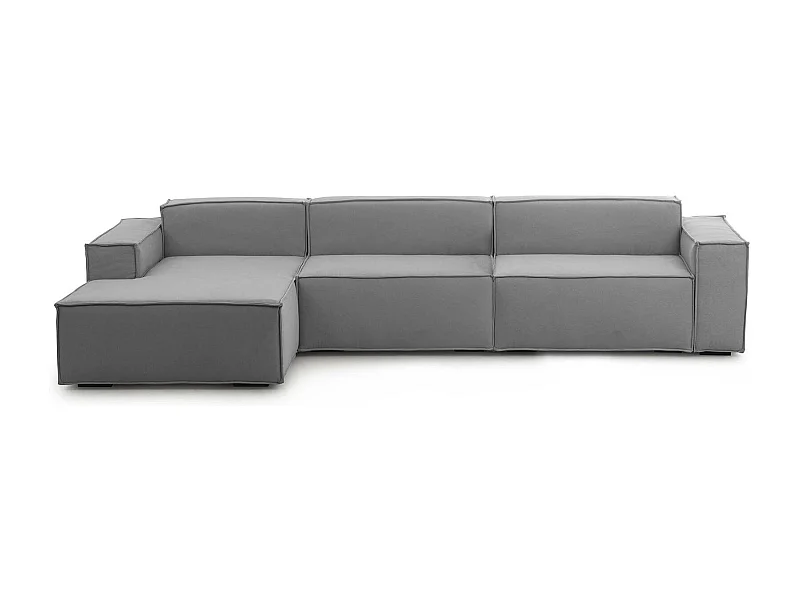 Divano fisso Licia, Divano componibile a 4 posti con penisola sinistra, 100% Made in Italy, Sofà moderno in tessuto, Cm 340x170h70, Grigio