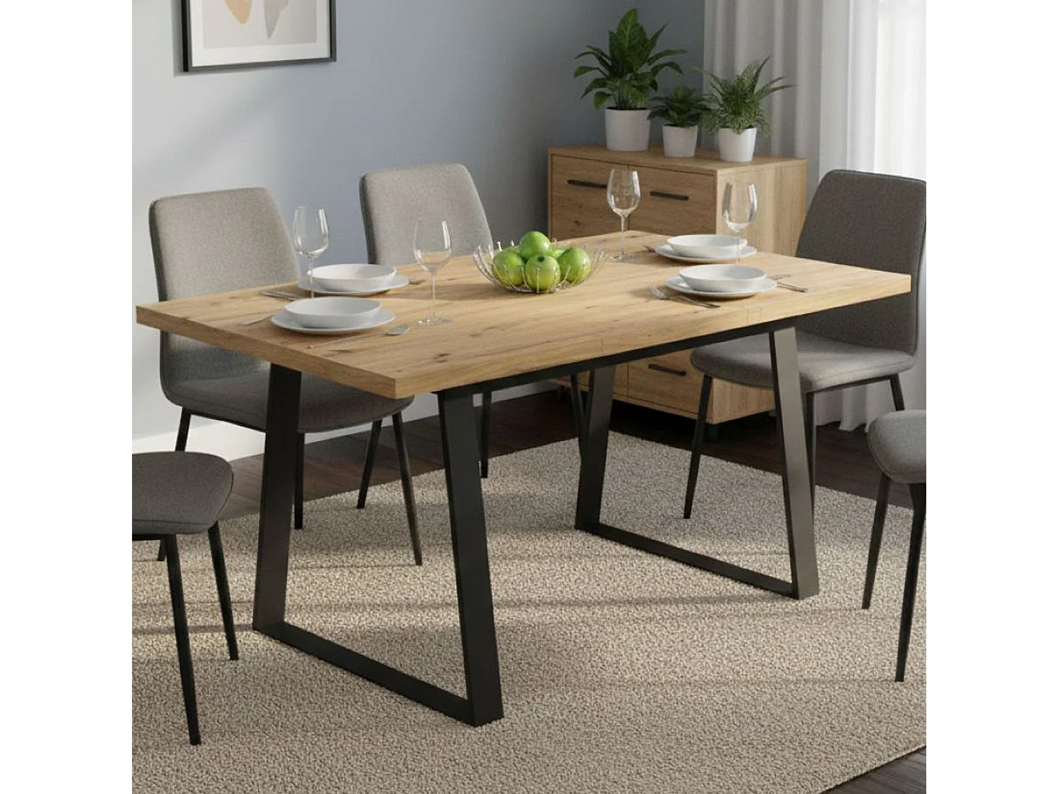 Darsla uitschuifbare tafel, Multifunctionele eetconsole, Rechthoekige keuken- of eetkamertafel, 160x90h75 cm, Nodi Eiken