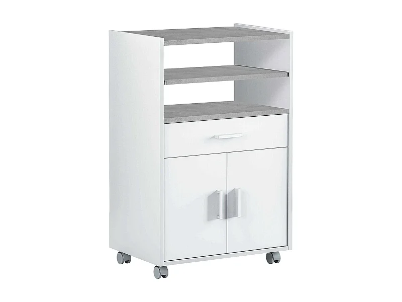 Carro Dmatte, Mueble auxiliar para cocina con ruedas, Armario multiusos de 2 puertas y 1 balda, 59x40h92 cm, Blanco