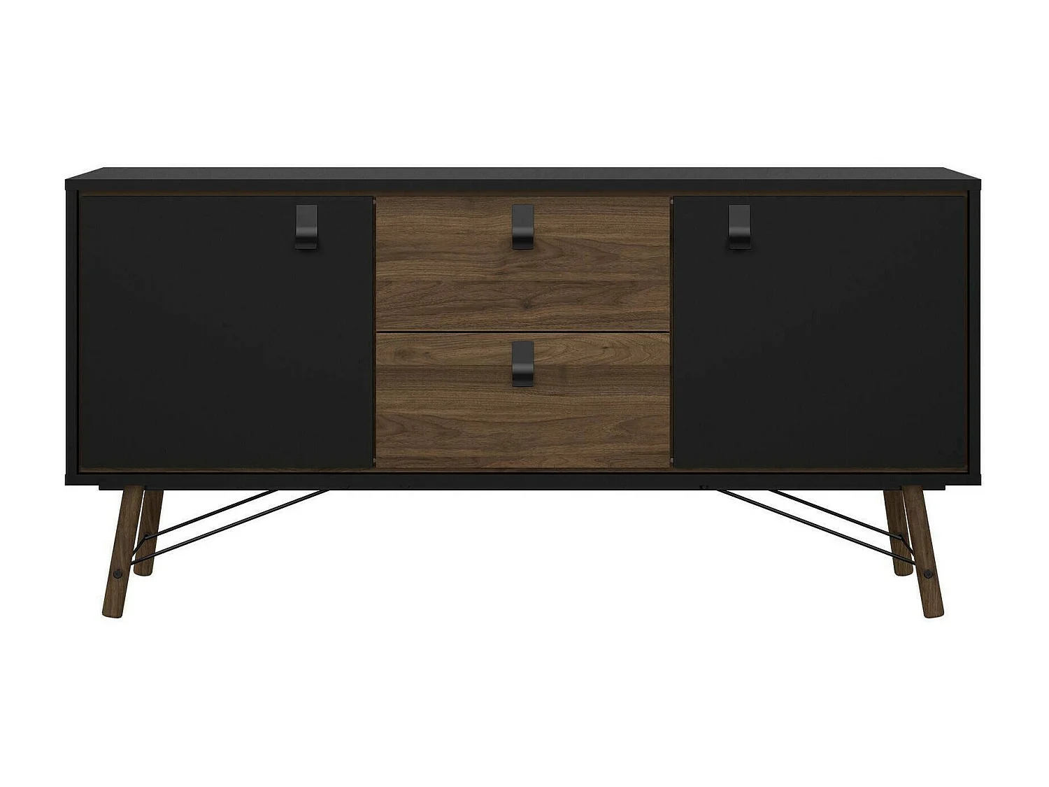 Buffet Dsavold, Buffet du salon, Commode de salon, Garde-manger de cuisine, 150x40 h72 cm, Noir et Noyer