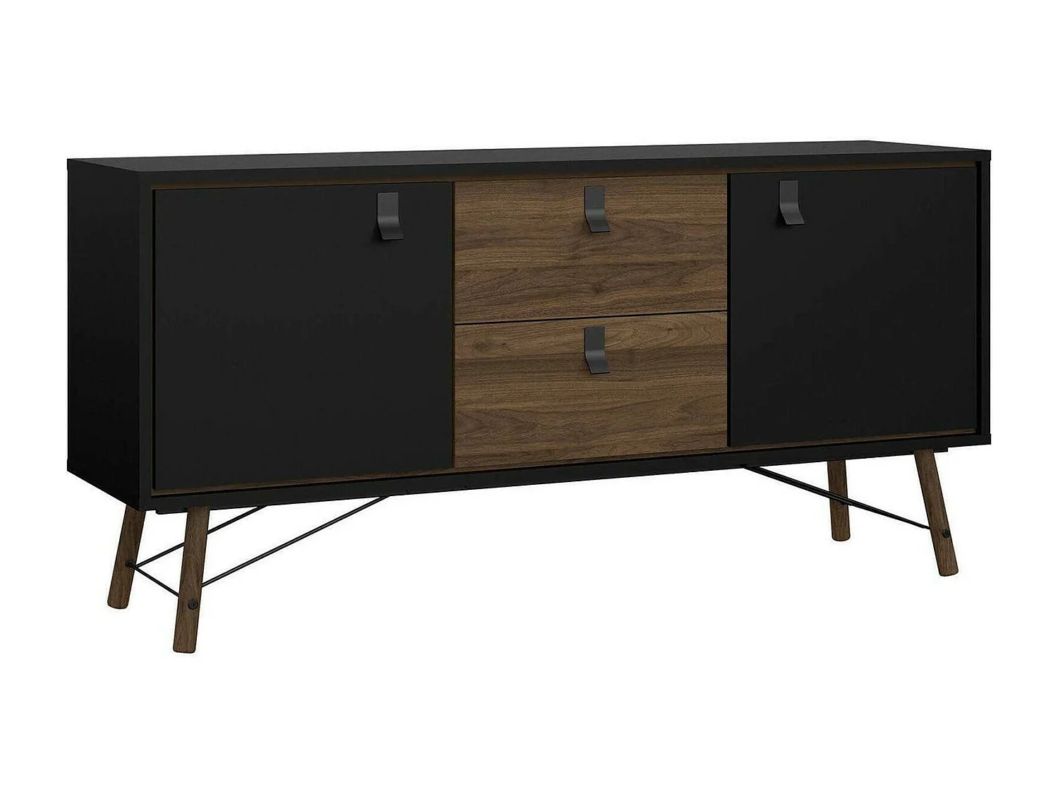 Buffet Dsavold, Buffet du salon, Commode de salon, Garde-manger de cuisine, 150x40 h72 cm, Noir et Noyer