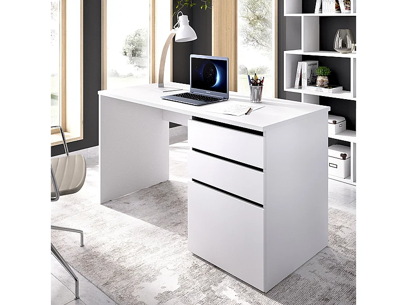 Dmora Scrivania Lagoni 60x139x75h cm Bianco Lucido 2 Cassetti Modulabile, Un'anta