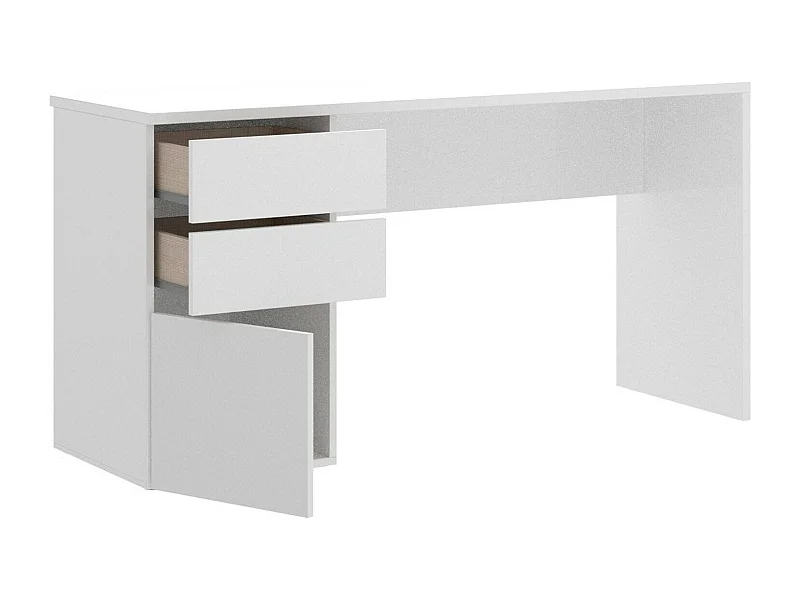 Bureau Lagoni, Bureau polyvalent pour le bureau ou la chambre, Table d'étude linéaire avec 2 tiroirs et 1 porte, 139x60h75 cm, Blanc