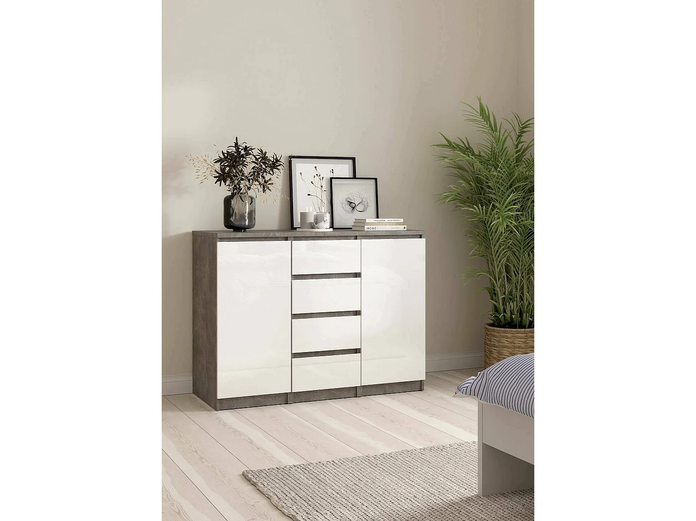 Aparador Dsalmas, Buffet de sala, Aparador de sala, Despensa de cozinha, 121x50 h91 cm, Cimento e Branco