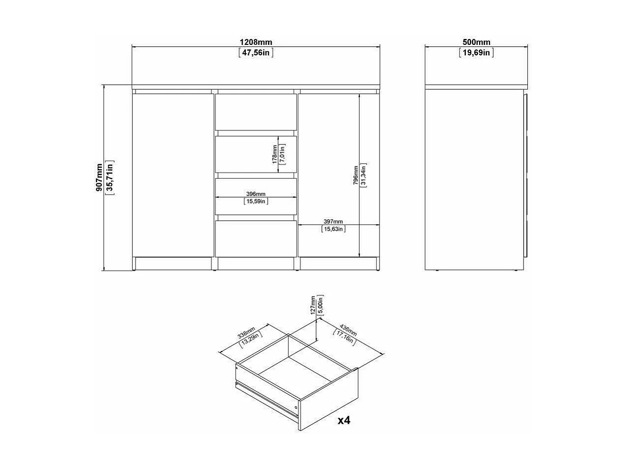 Buffet Dsalmas, Buffet du salon, Commode de salon, Garde-manger de cuisine, 121x50 h91 cm, Ciment et blanc