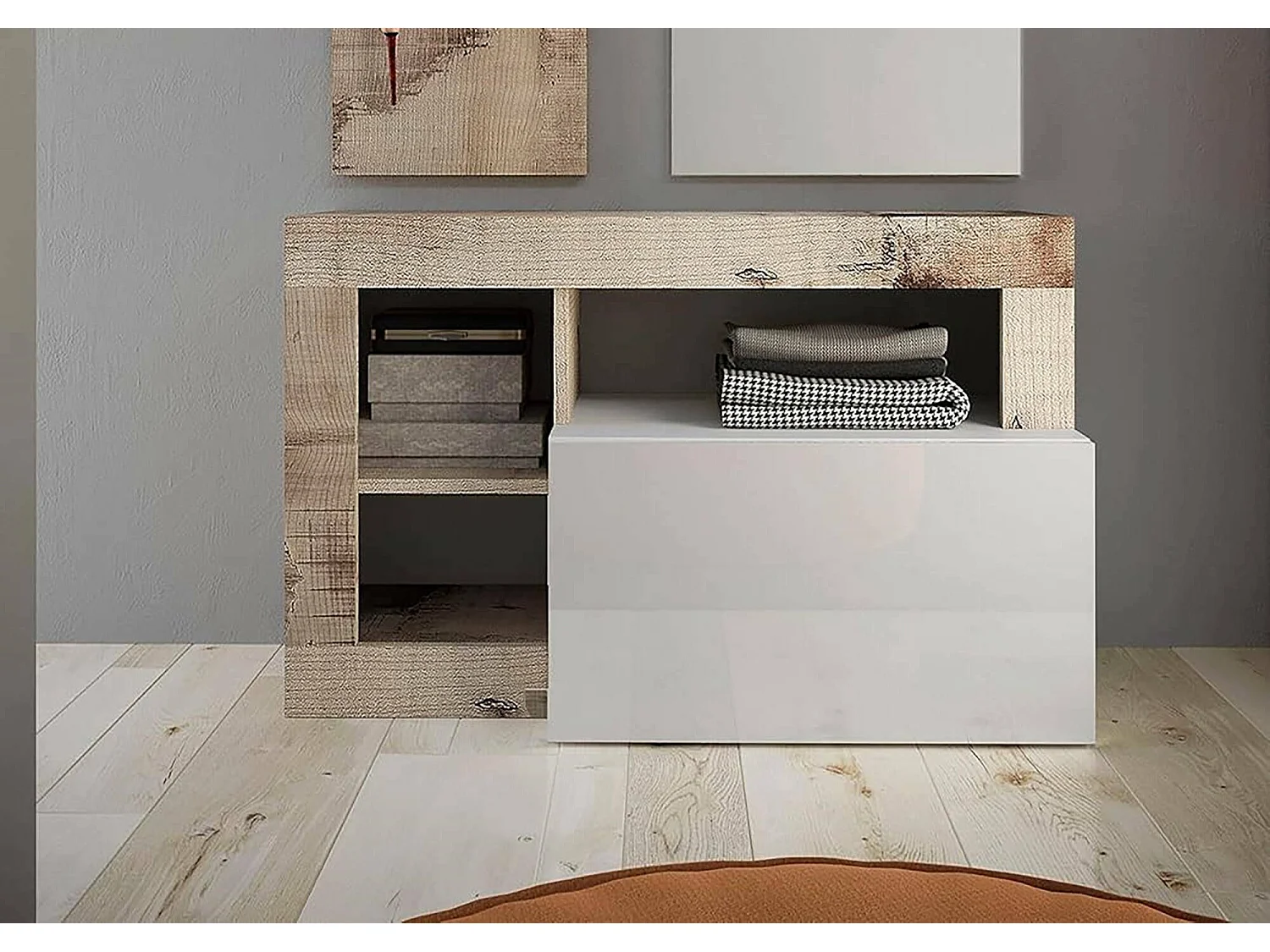 Étagère à Chaussures Adonide, 2 Niveaux Made in Italy, 35x91x58h cm Marron Acacia, Meuble à Chaussures