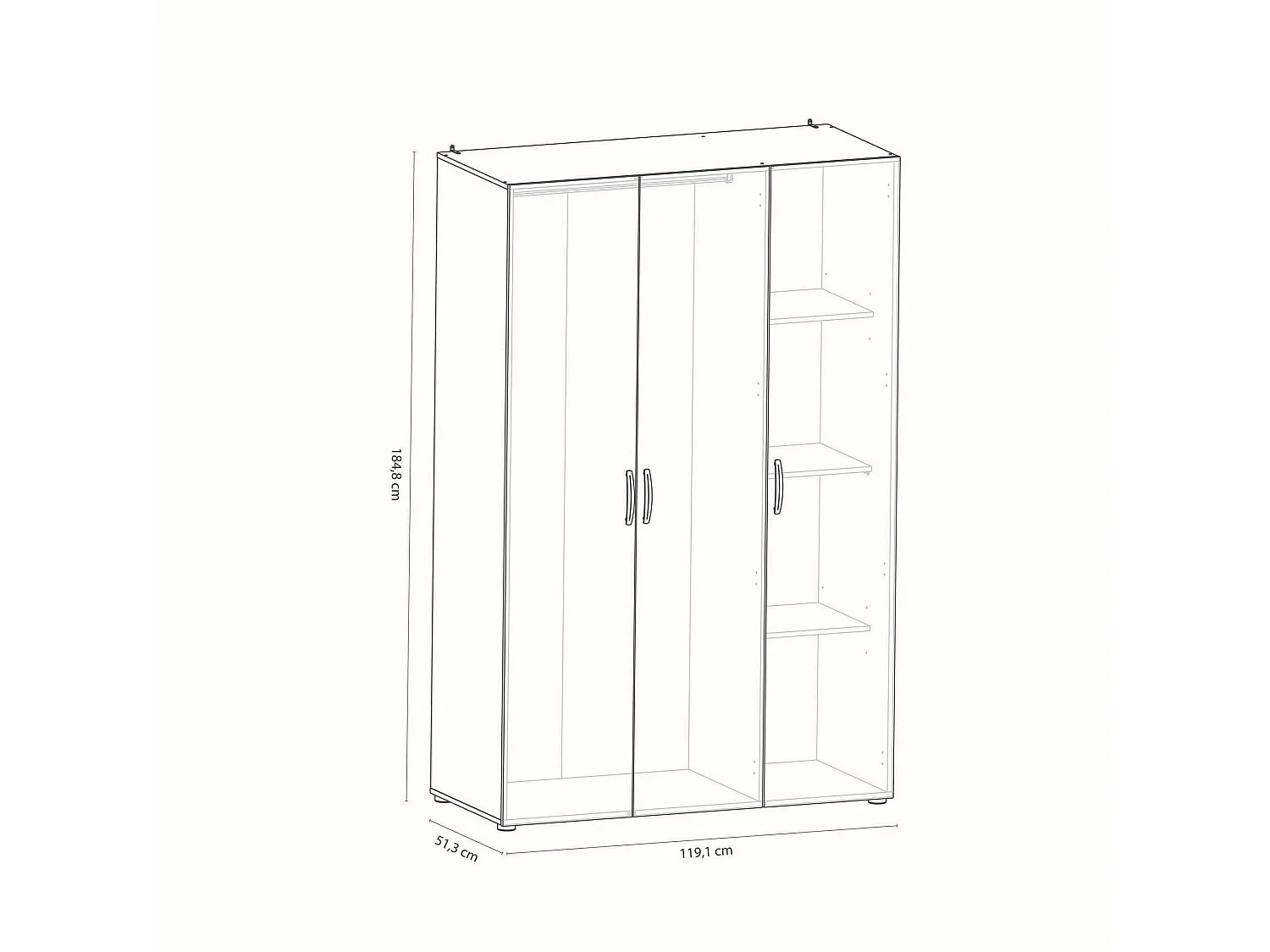 Grande Garde-robe Dmatild, Meubles de chambre, Penderie de plain-pied, Placard à vêtements, 119x51 h185 cm, Chêne clair et Blanc mat