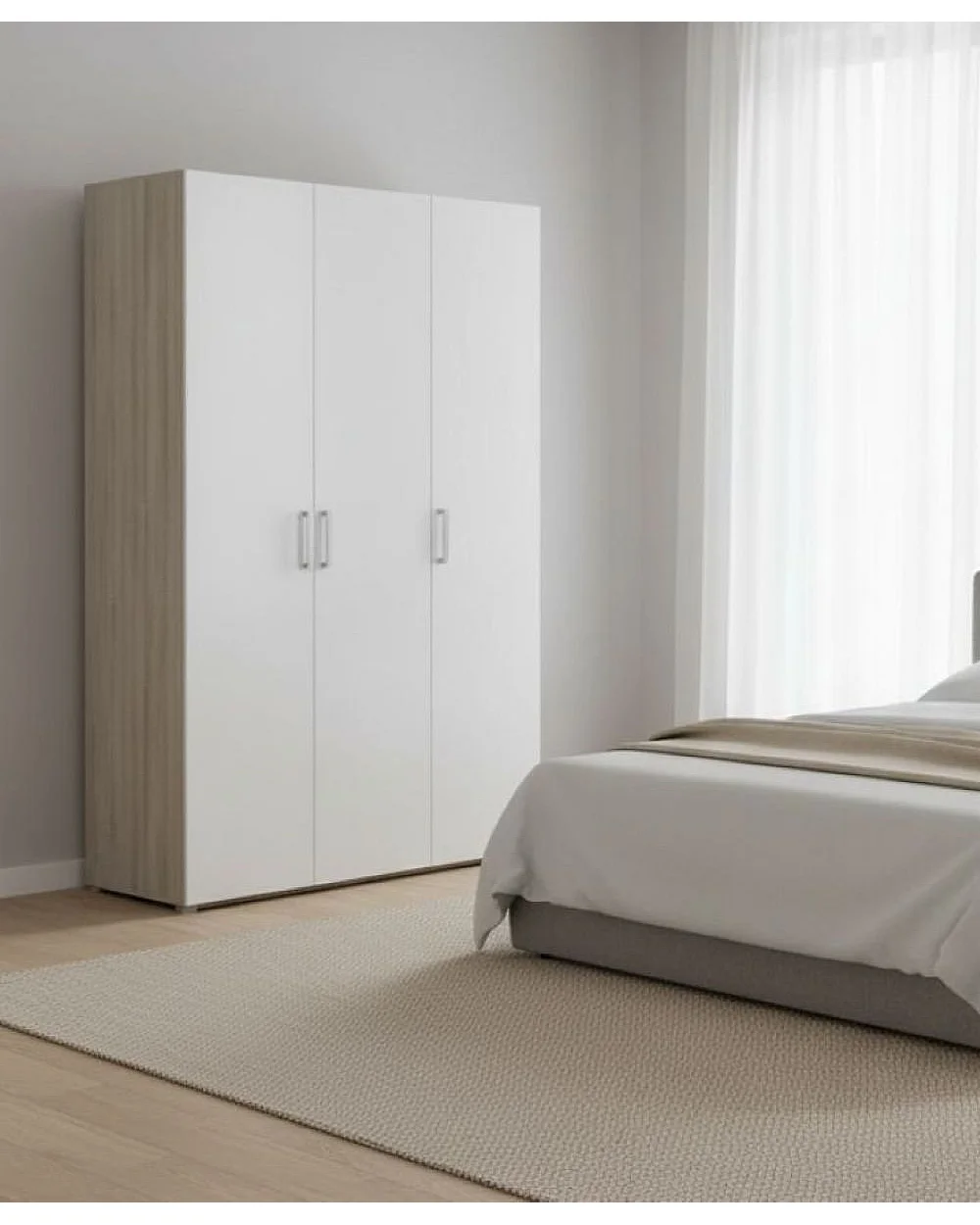 Grande Garde-robe Dmatild, Meubles de chambre, Penderie de plain-pied, Placard à vêtements, 119x51 h185 cm, Chêne clair et Blanc mat