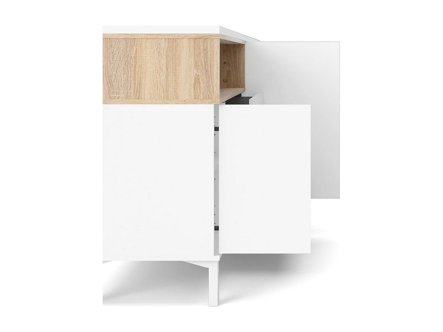 Buffet Dsardin, Buffet du salon, Commode de salon, Garde-manger de cuisine, 176x48 h90 cm, Blanc et chêne