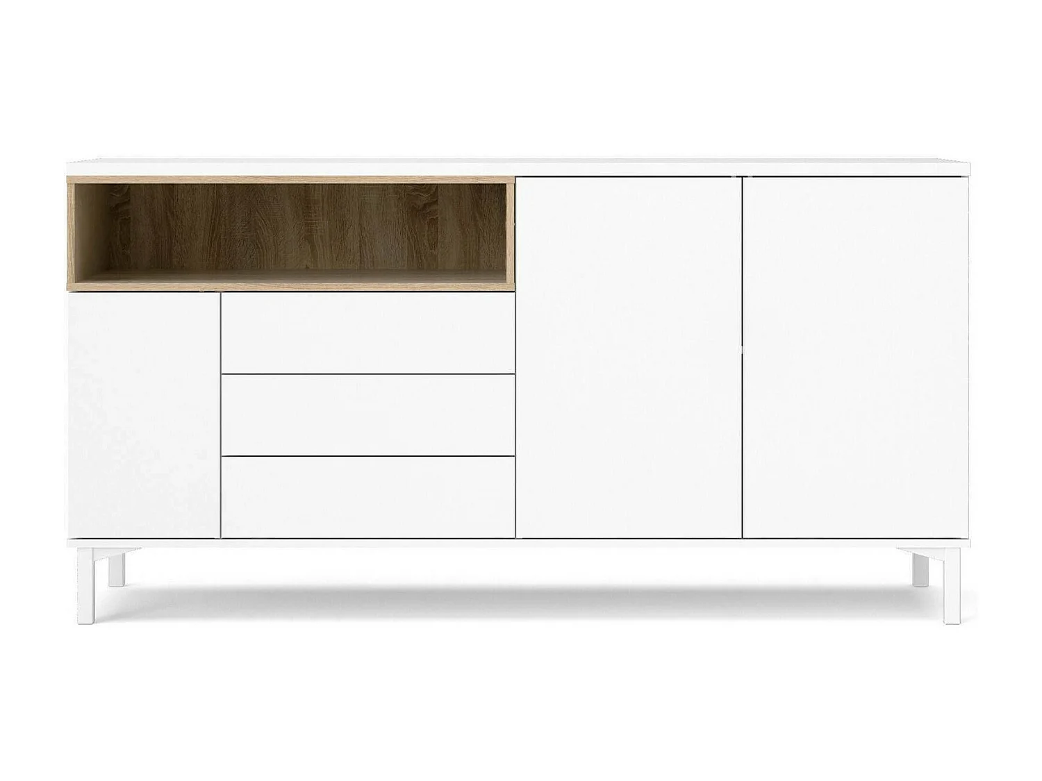 Aparador Dsardin, Buffet de sala, Aparador de sala, Despensa de cozinha, 176x48 h90 cm, Branco e Carvalho