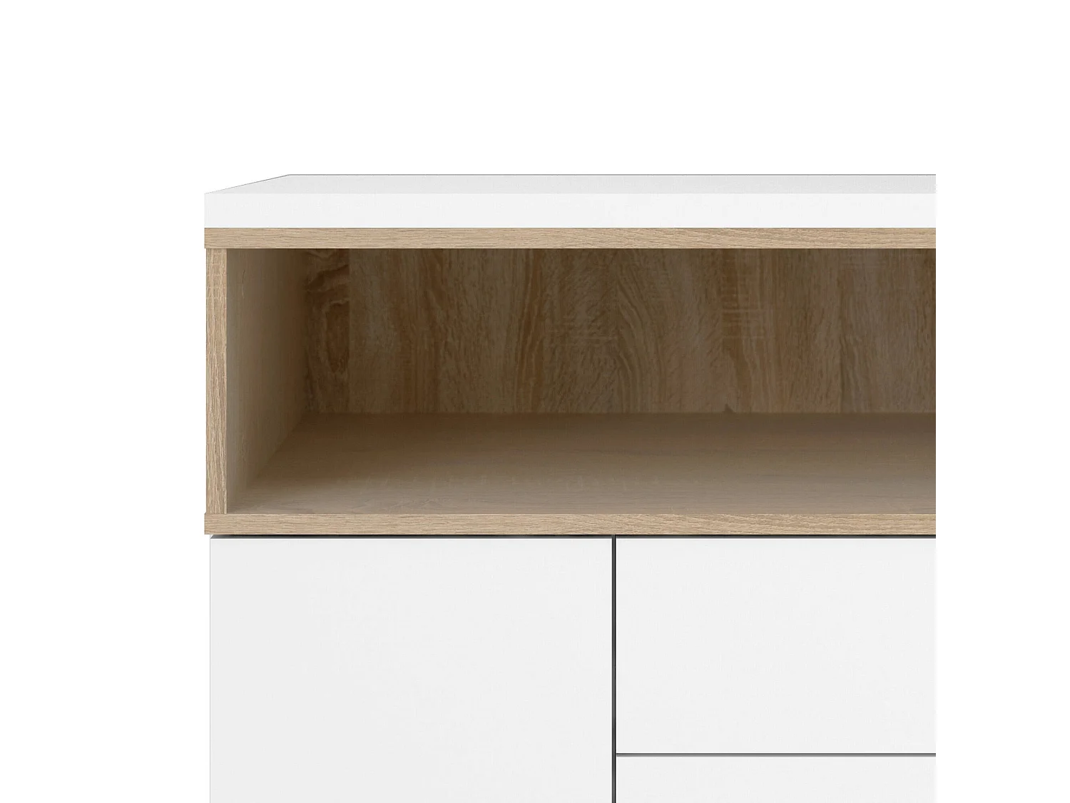 Aparador Dsardin, Buffet de sala, Aparador de sala, Despensa de cozinha, 176x48 h90 cm, Branco e Carvalho