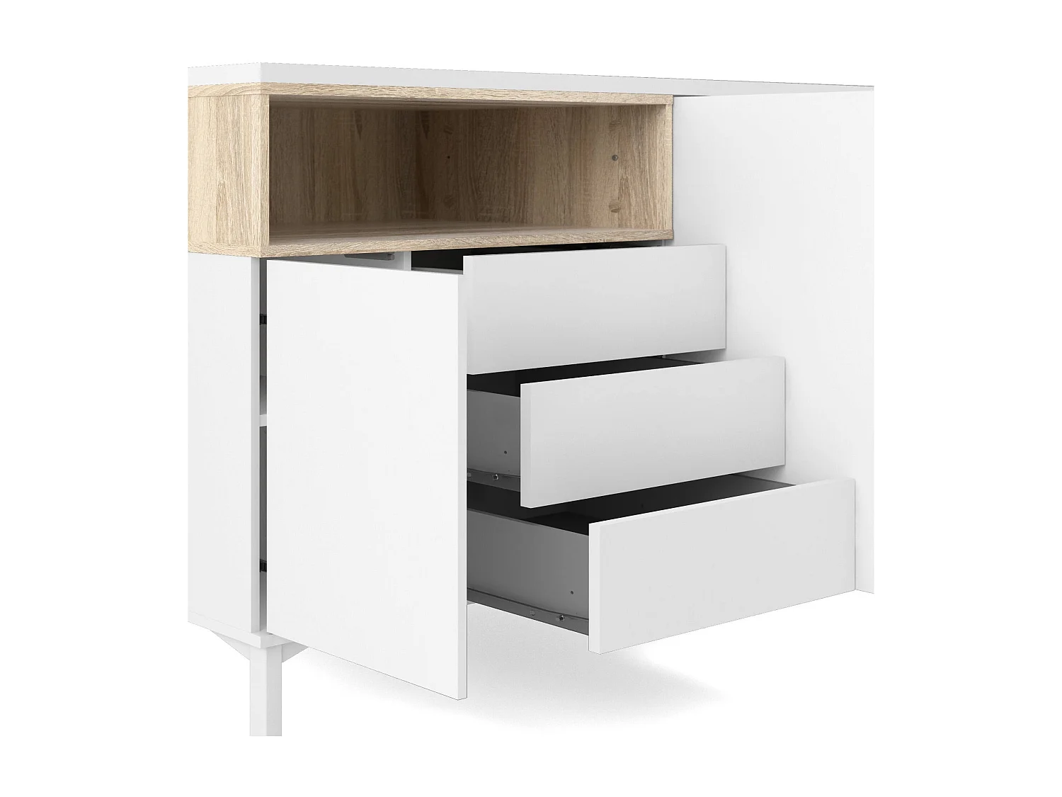 Aparador Dsardin, Buffet de sala, Aparador de sala, Despensa de cozinha, 176x48 h90 cm, Branco e Carvalho