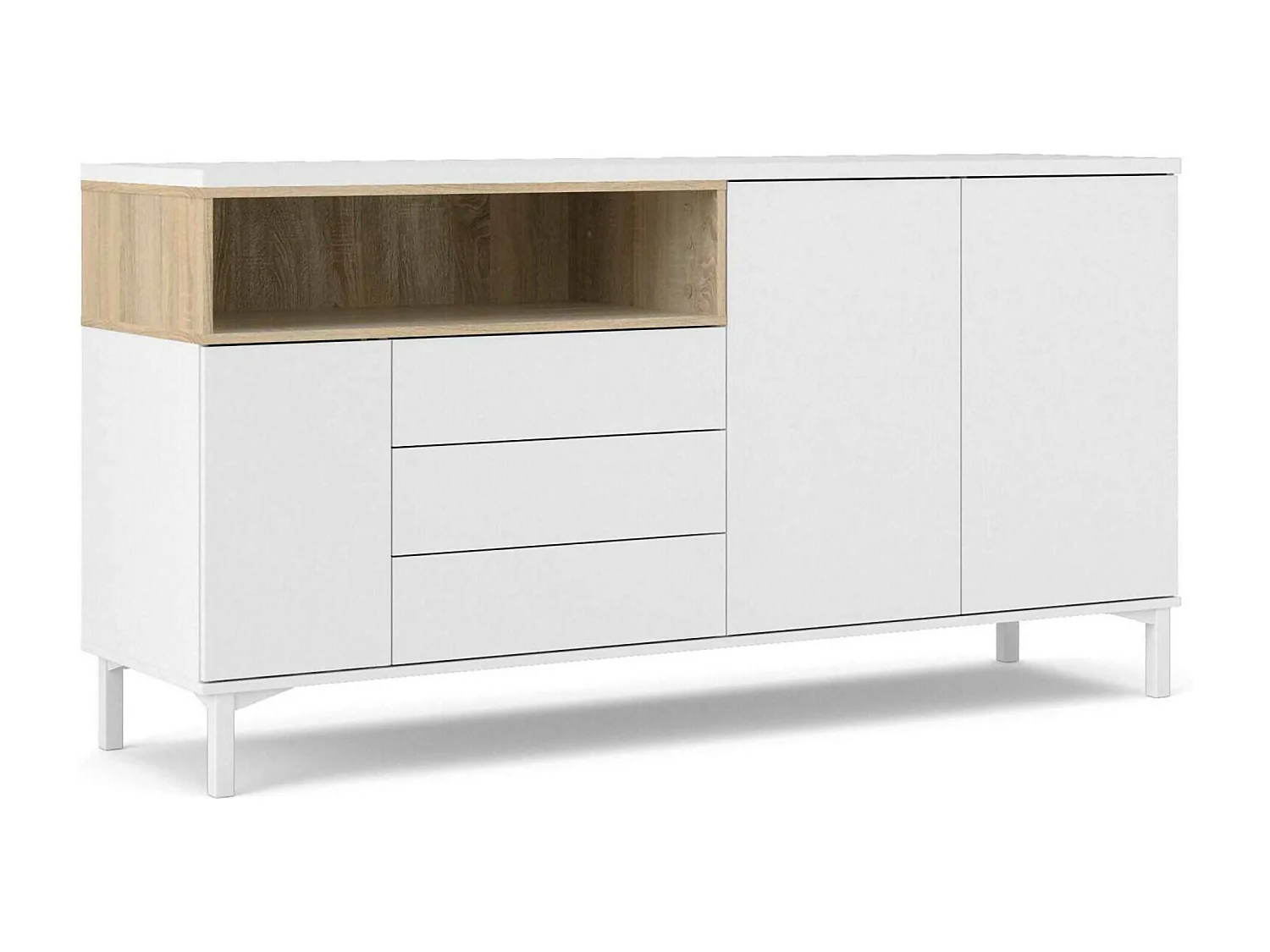 Aparador Dsardin, Buffet de sala, Aparador de sala, Despensa de cozinha, 176x48 h90 cm, Branco e Carvalho