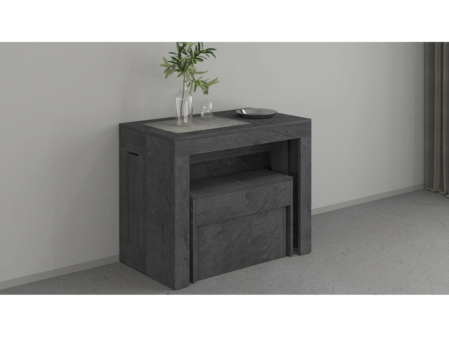 Banco Dollocol, Assento para mesa de jantar, Banco único extensível, 290x25h45 cm, Ardósia