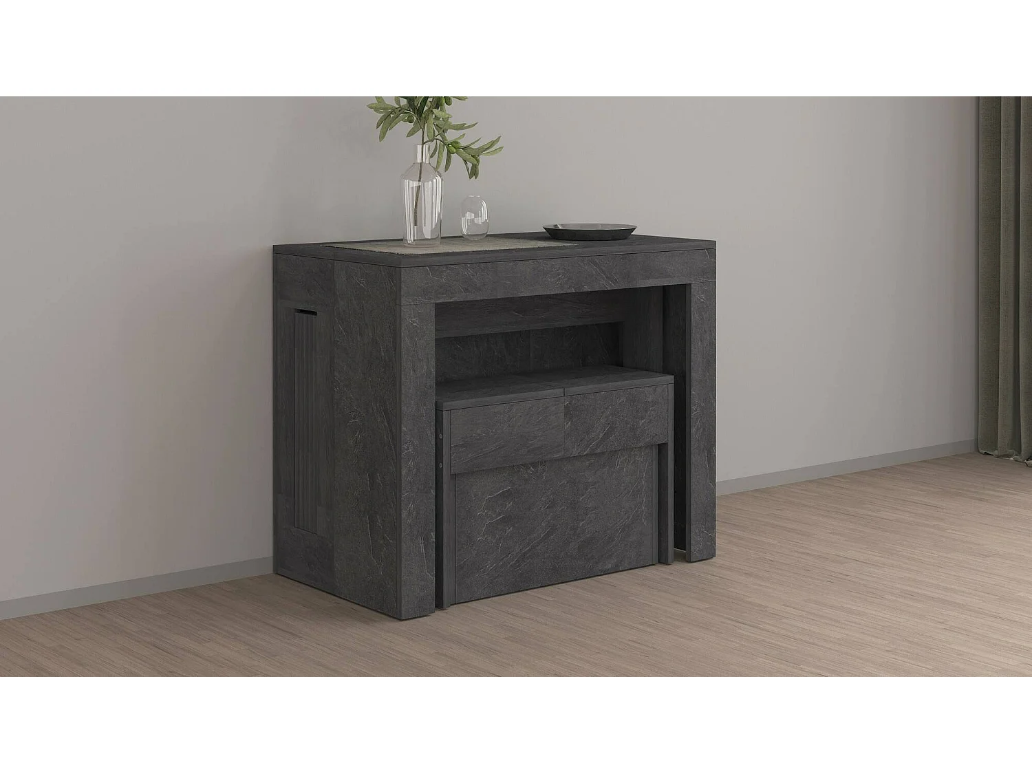 Banc Dollocol, Siège pour table à manger, Banc simple extensible, 290x25h45 cm, Ardoise