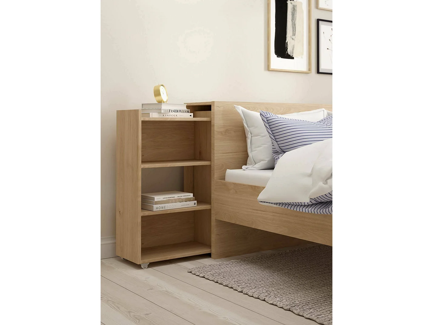 Comodino Shary, 3 Ripiani, 26.3x164.9x79.8h cm Marrone Rovere