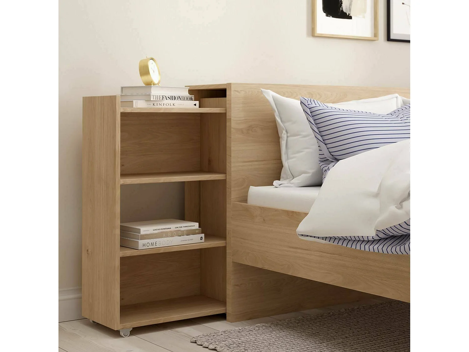 Comodino Shary, 3 Ripiani, 26.3x164.9x79.8h cm Marrone Rovere