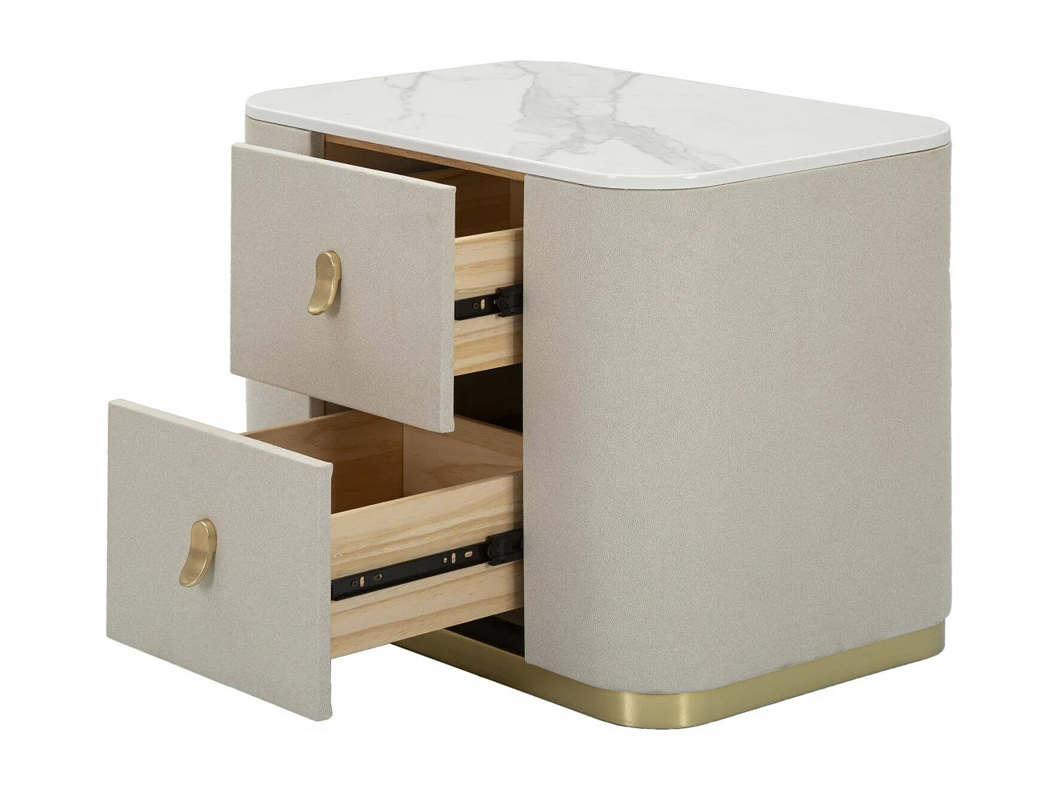 Christov nachtkastje, Lage ladekast, Nachtkastje, Bedplank, 60x40 h47 cm, Crème en Goud