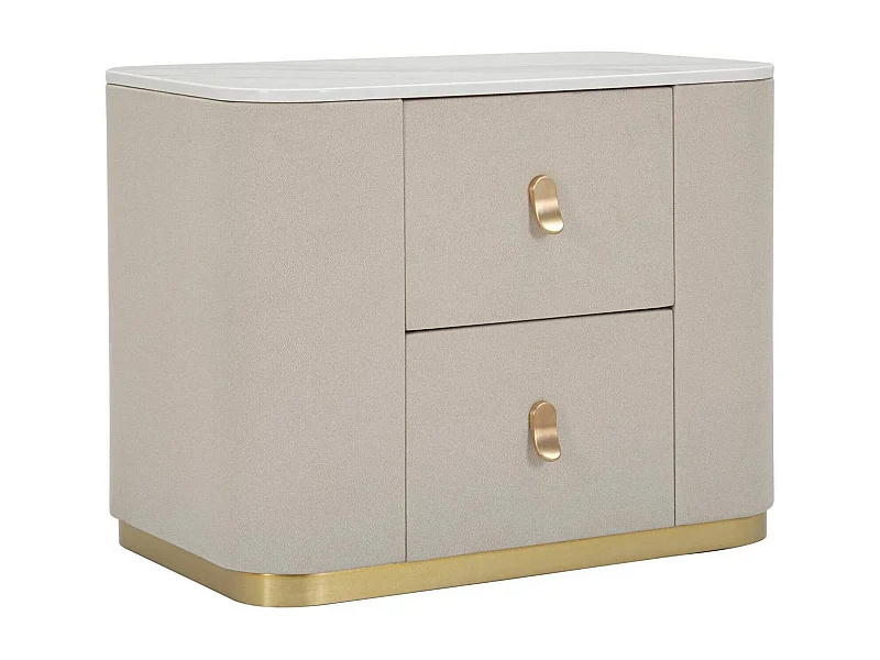 Chevet Christov, Commode basse, Table de nuit, Étagère de chevet, 60x40 h47 cm, Crème et Or