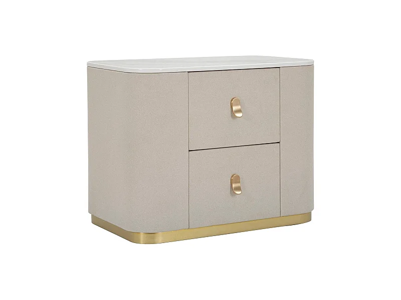 Chevet Christov, Commode basse, Table de nuit, Étagère de chevet, 60x40 h47 cm, Crème et Or