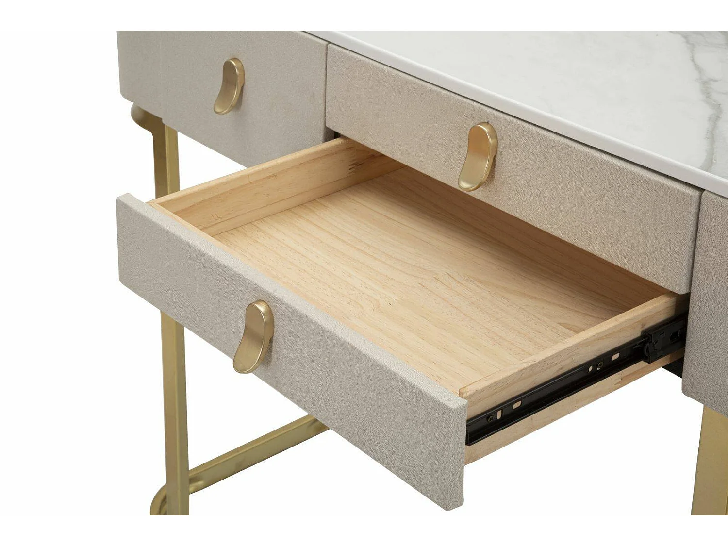 Console Ronda, Table polyvalente, Armoire de rangement, Bureau du couloir, Crème et Or, 100x40 h80 cm