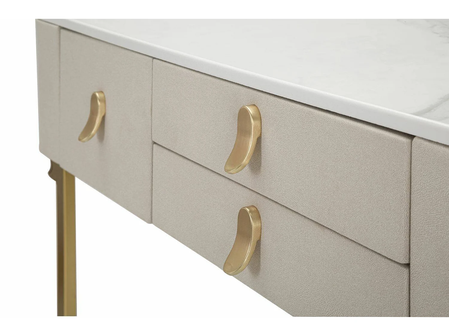 Console Ronda, Table polyvalente, Armoire de rangement, Bureau du couloir, Crème et Or, 100x40 h80 cm