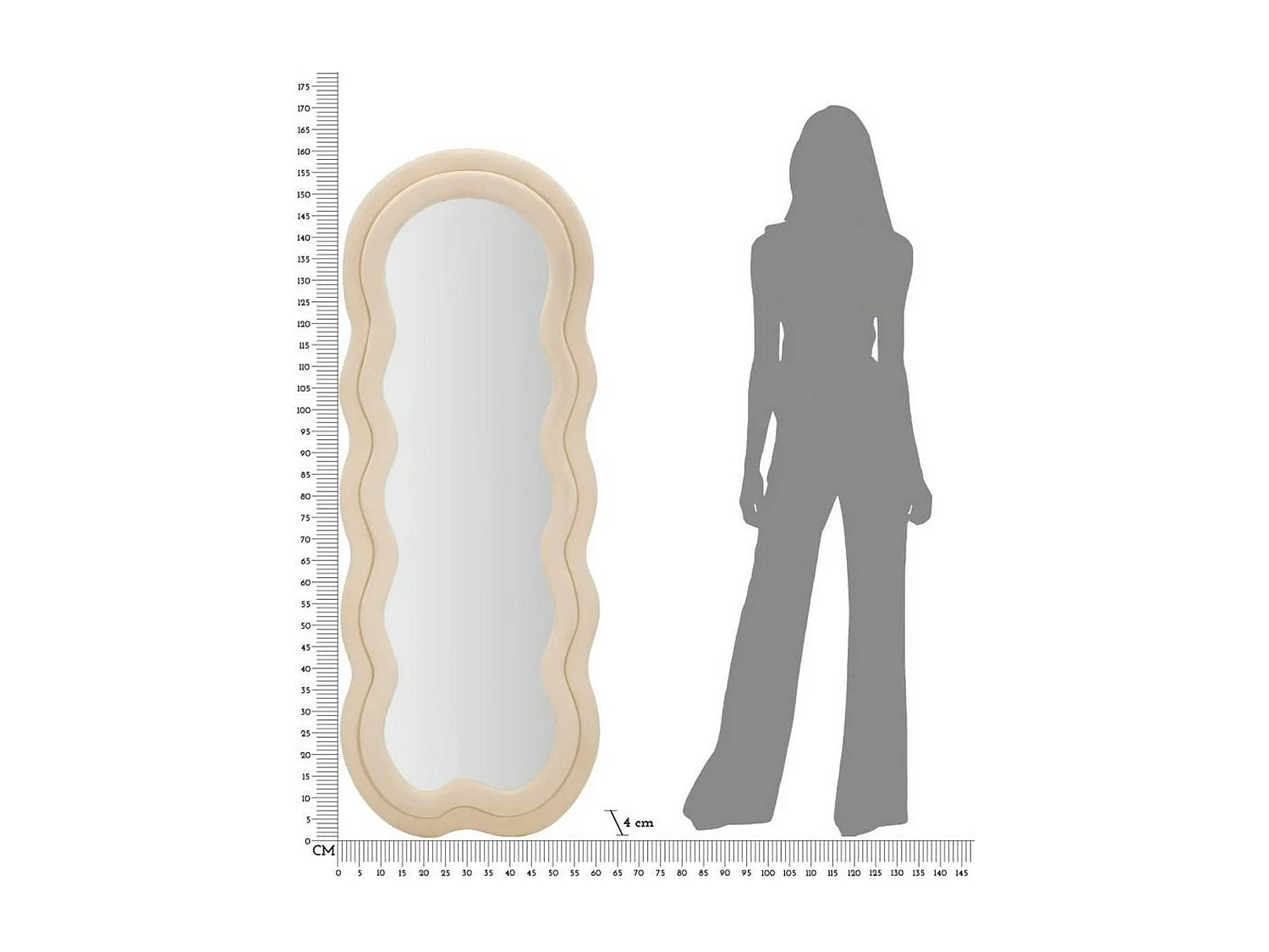 Miroir Marylin, Verre miroité, Objet d'ameublement mural, Décoration avec miroir, 60x4 h160 cm, Crème