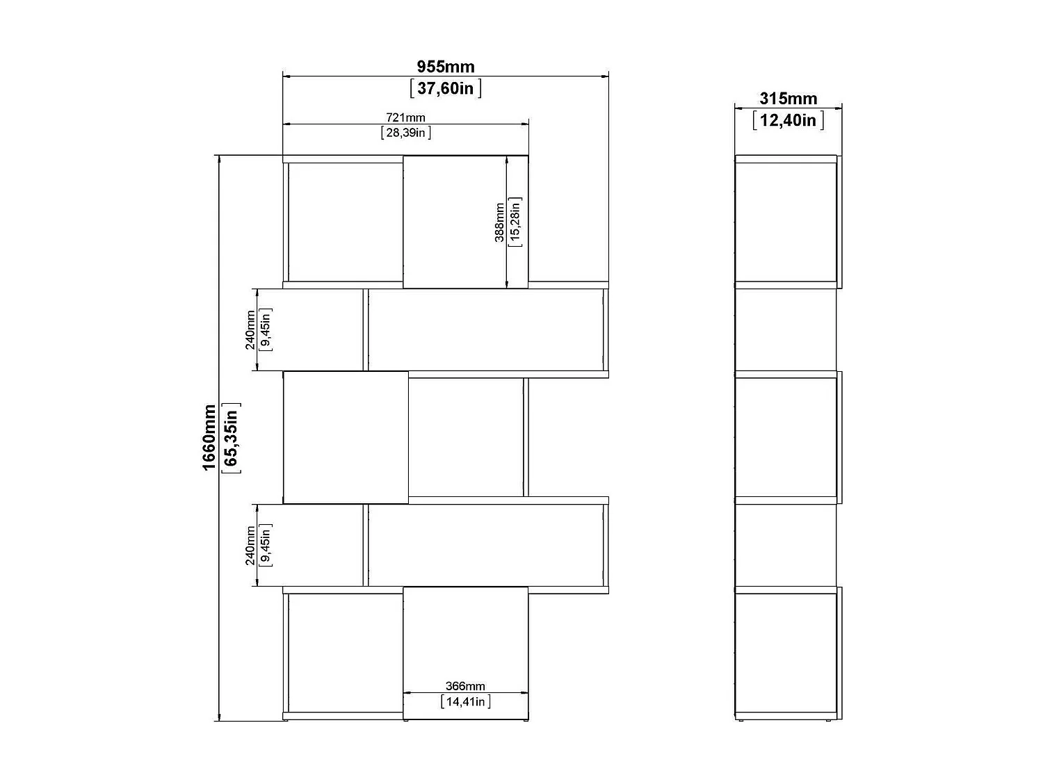 Dsangall boekenkast, Kantoorplank, Boekenkast, Bibliotheek, 96x32 h166 cm, Eiken en Zwart