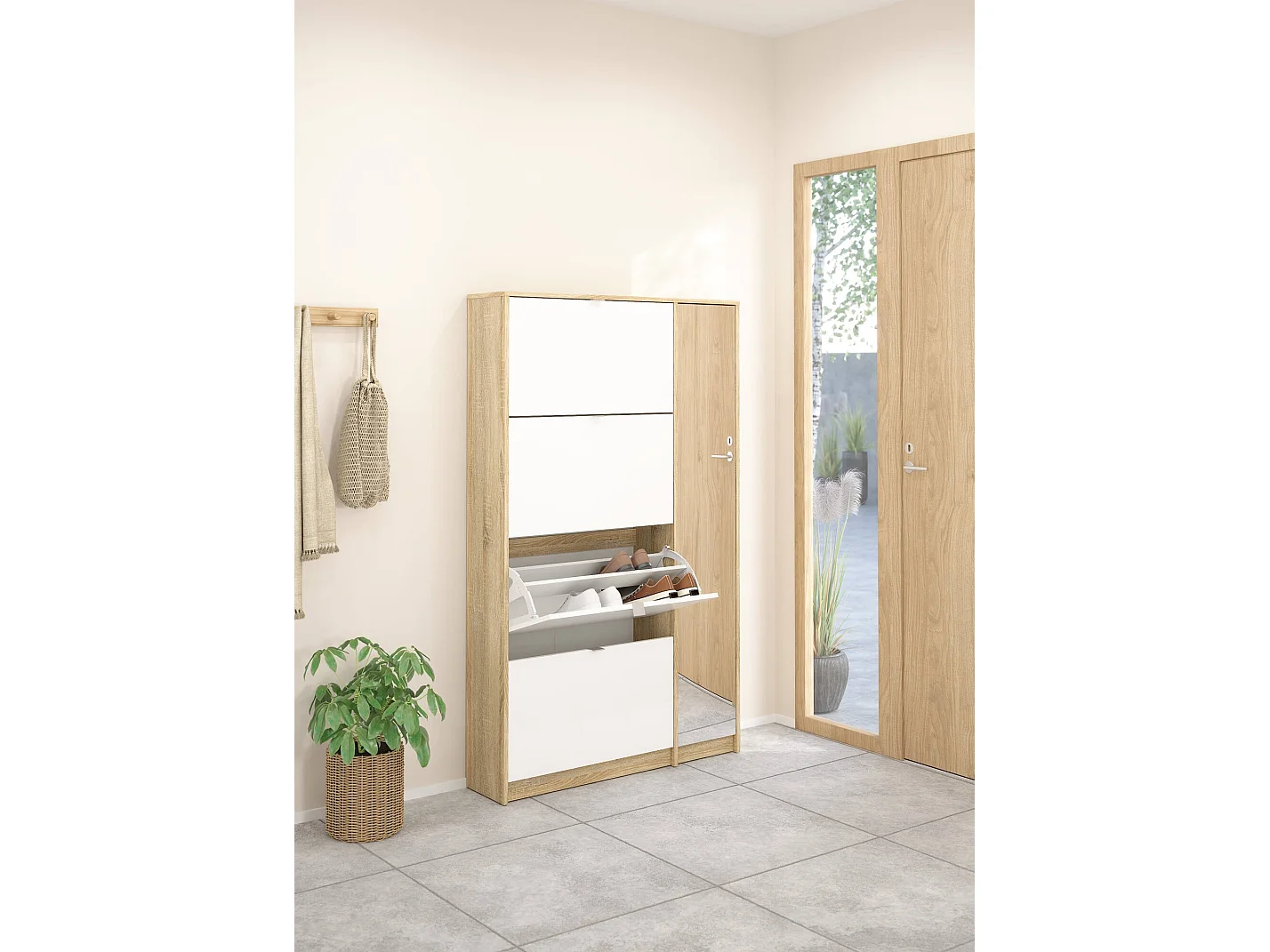 Scarpiera Acino, 24 Paia, 24x99x162h cm Marrone Quercia, Mobile Portascarpe