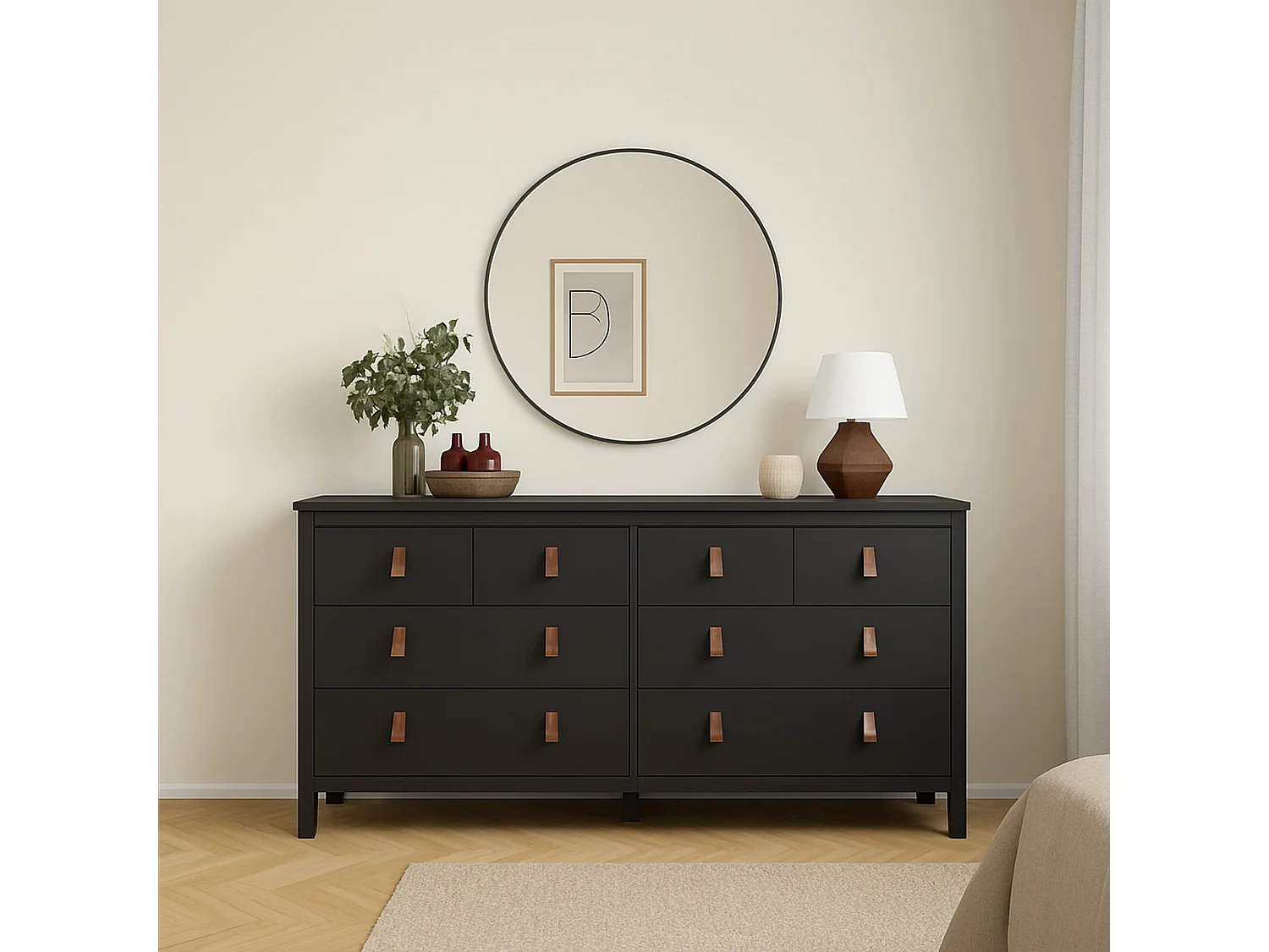 Buffet Dsanton, Buffet du salon, Commode de salon, Garde-manger de cuisine, 160x38 h80 cm, Noir