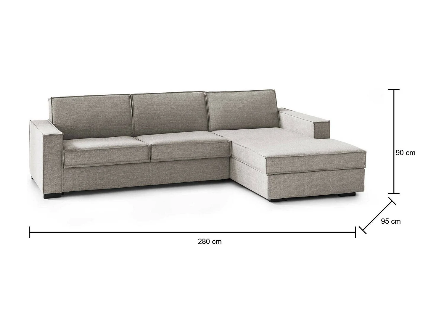 Festes Sofa Dkiyin, Ecksofa, 100% Made in Italy, Sofa Wohnzimmer mit, Rechte Containerhalbinsel, mit Standard-Armlehnen, Cm 280x95h90, Turteltaube