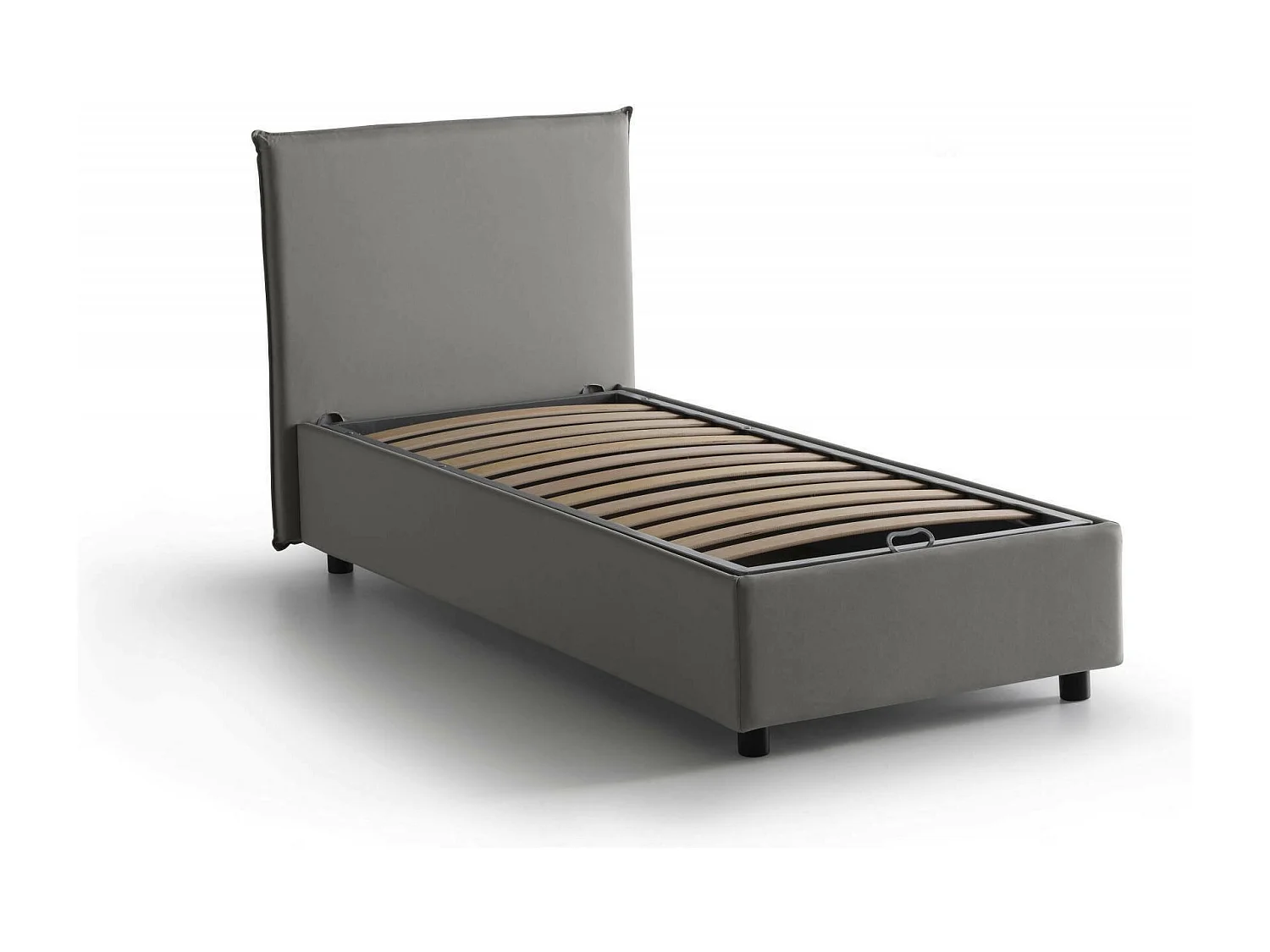 Lit simple Dbaston, Lit coffre avec revêtement en tissu, 100% Made in Italy, Ouverture frontale, avec matelas 90x200 cm inclus, Gris